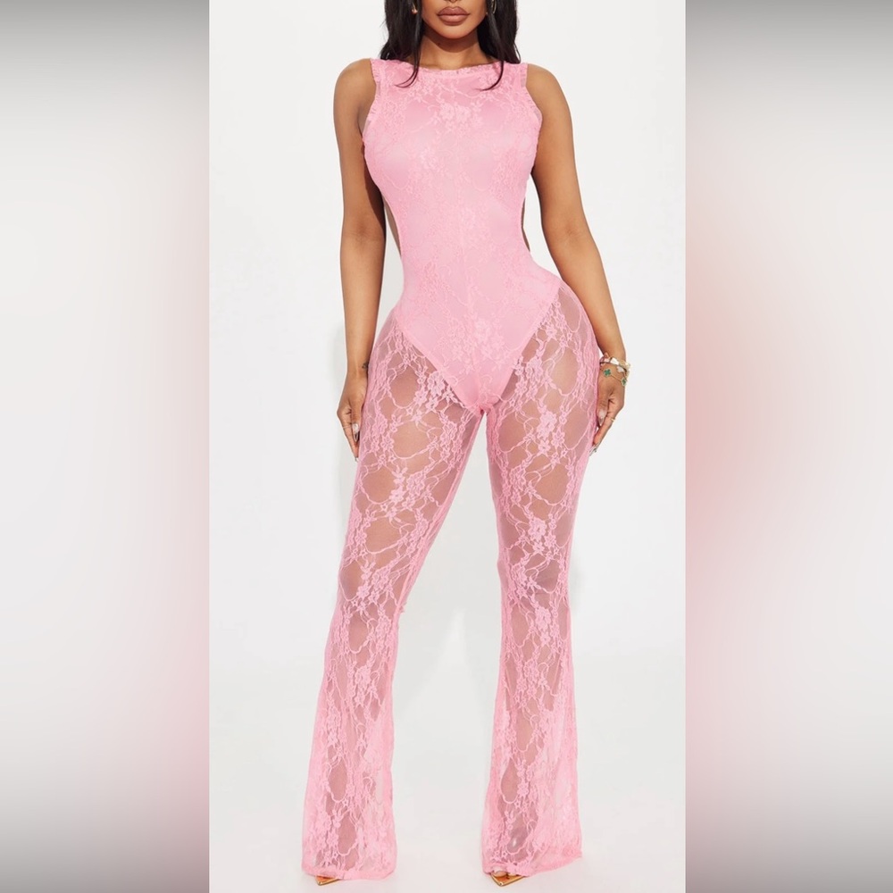 SOLD!Fashion Nova Pink Lace Jumpsuit